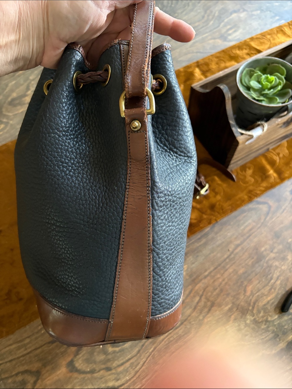 Vintage, Dooney & Bourke Pebble Leather Drawstring Bucket Bag - Picture 6 of 15